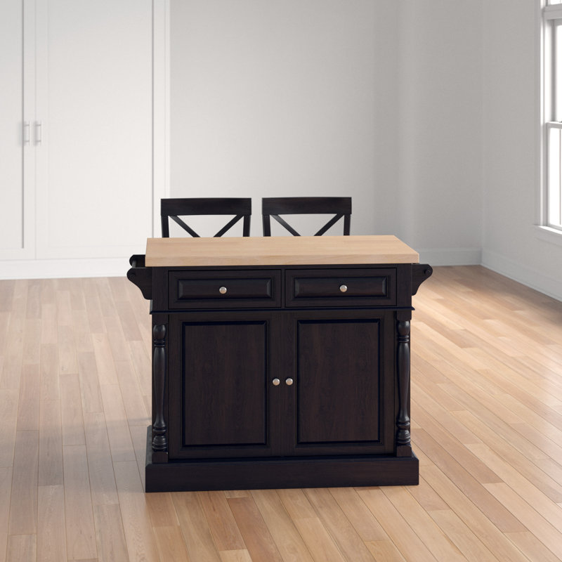Three Posts Haslingden 3 Piece Kitchen Island Set with Butcher Block